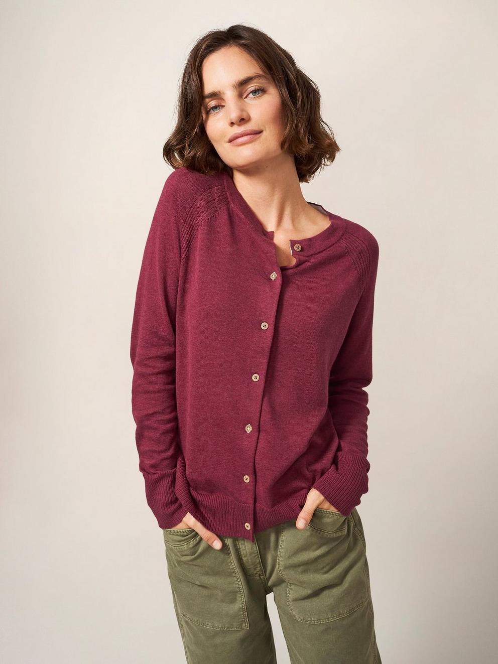 Lulu Crew Neck Cardigan in BRT PINK - LIFESTYLE