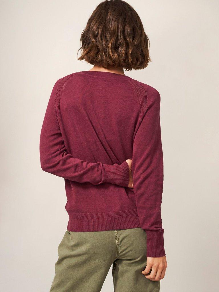 Lulu Crew Neck Cardigan in BRT PINK - MODEL BACK