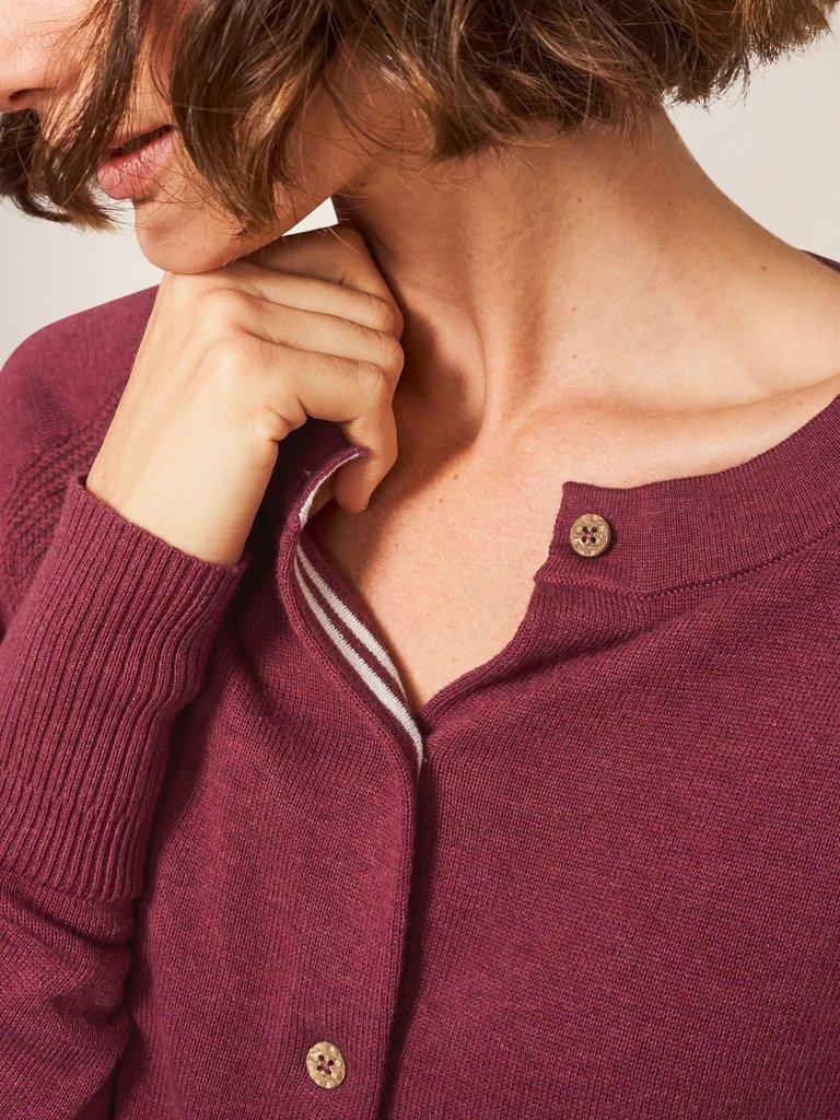 Lulu Crew Neck Cardigan in BRT PINK - MODEL DETAIL