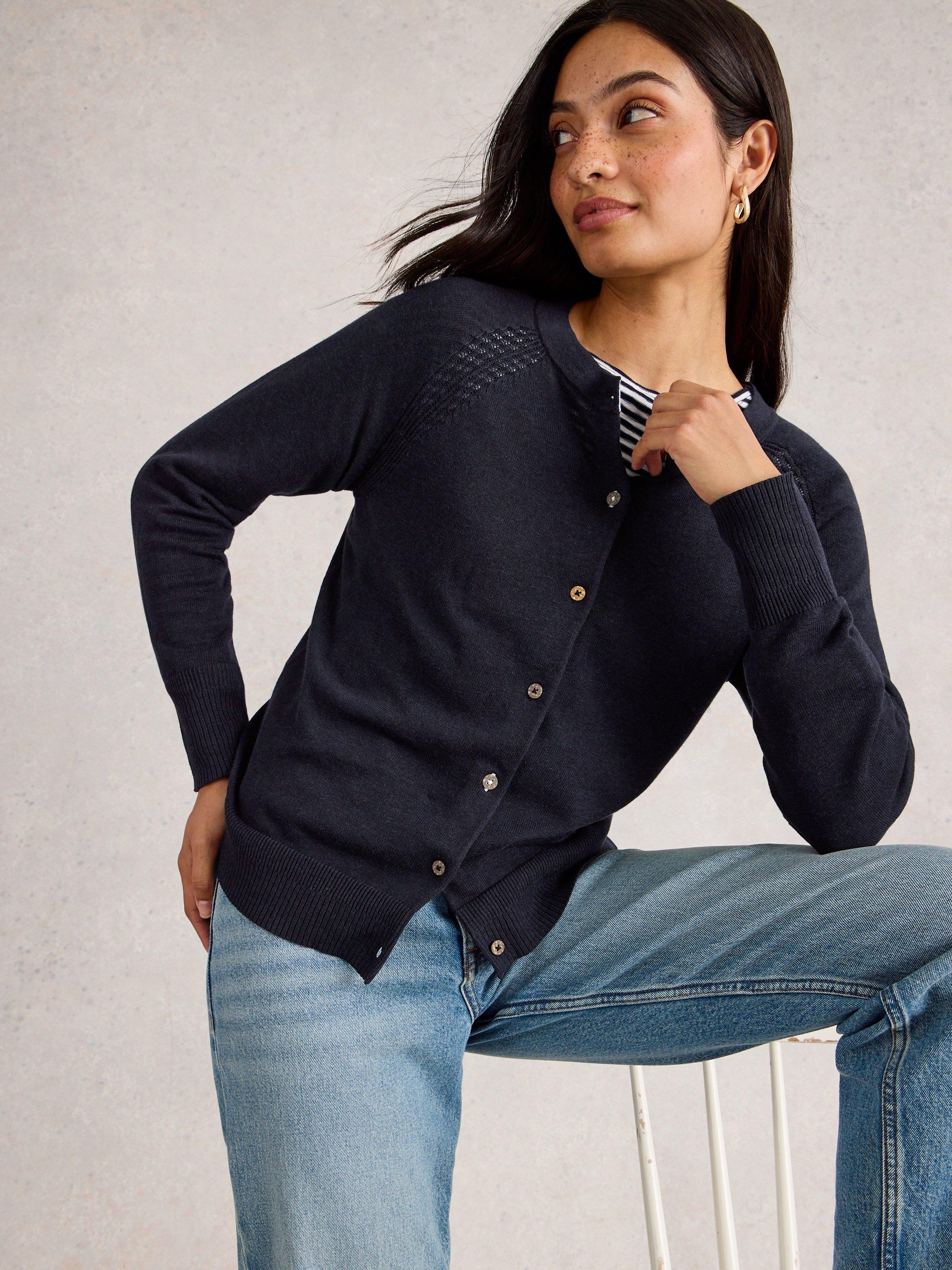 Lulu Crew Neck Cardigan in DARK NAVY | White Stuff