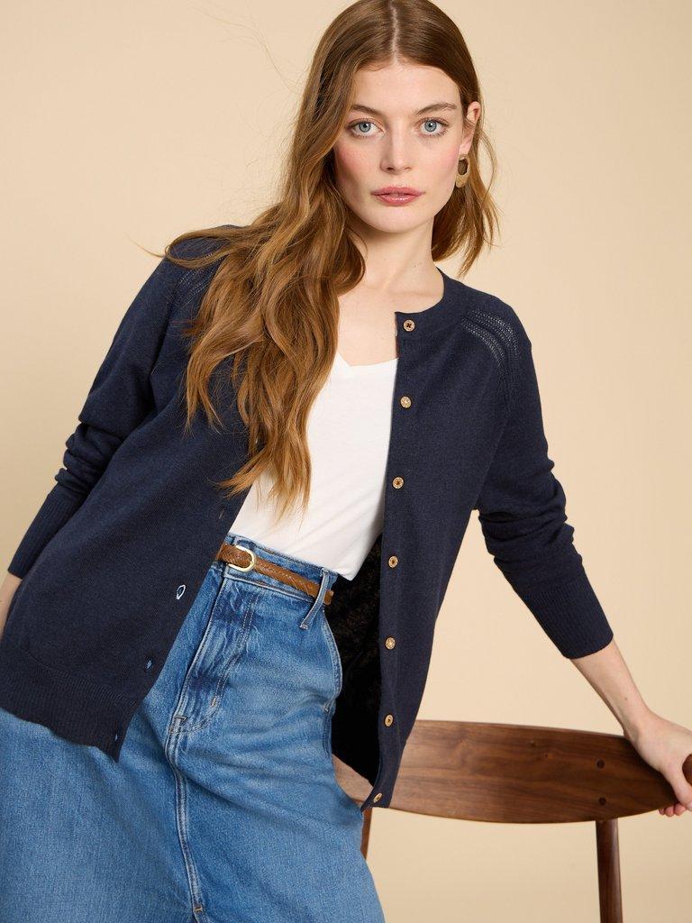 Lulu Crew Neck Cardigan in DARK NAVY - LIFESTYLE