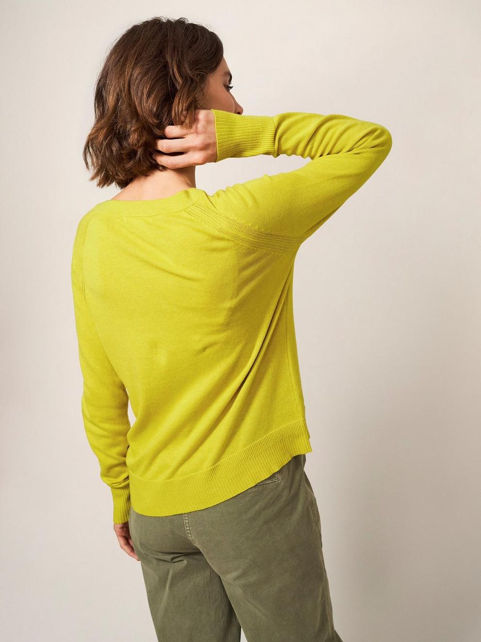 Lulu Crew Neck Cardigan in LGT CHART - MODEL BACK