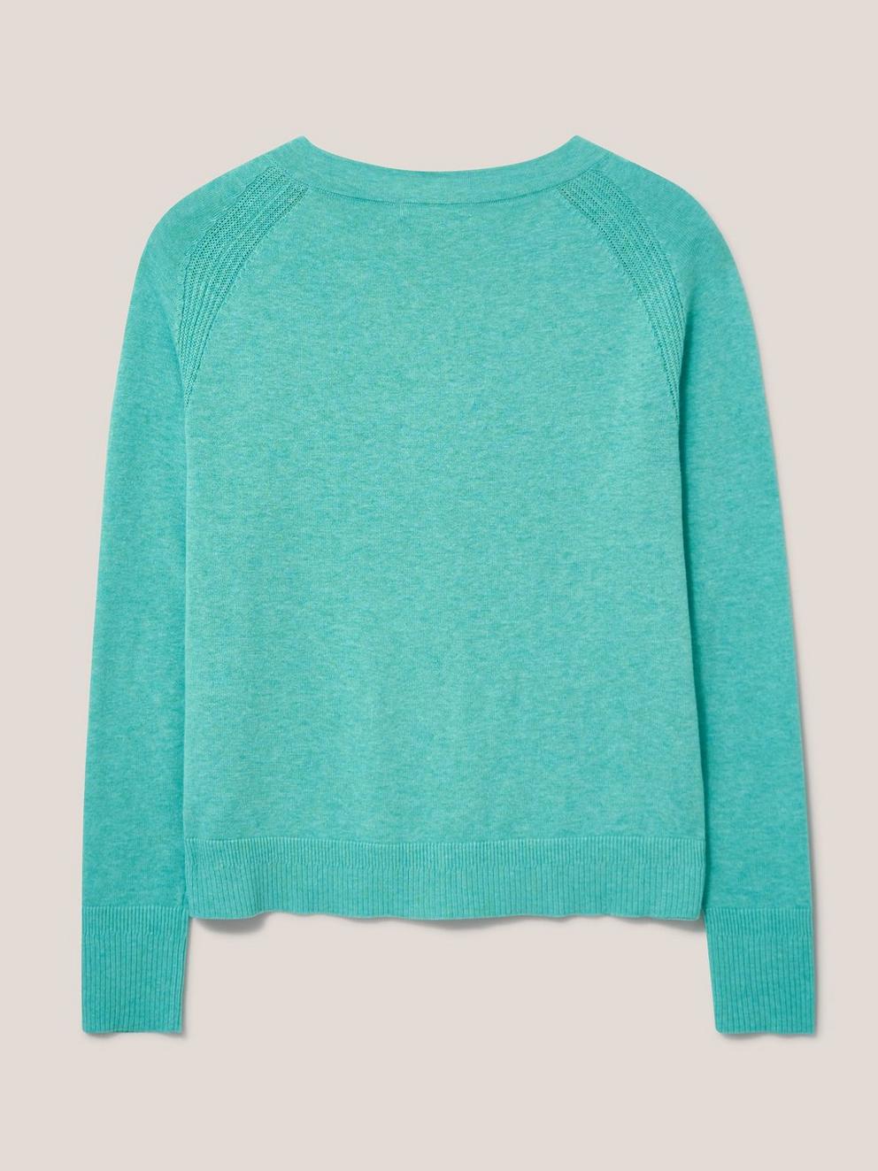 Lulu Crew Neck Cardigan in MID TEAL - FLAT BACK