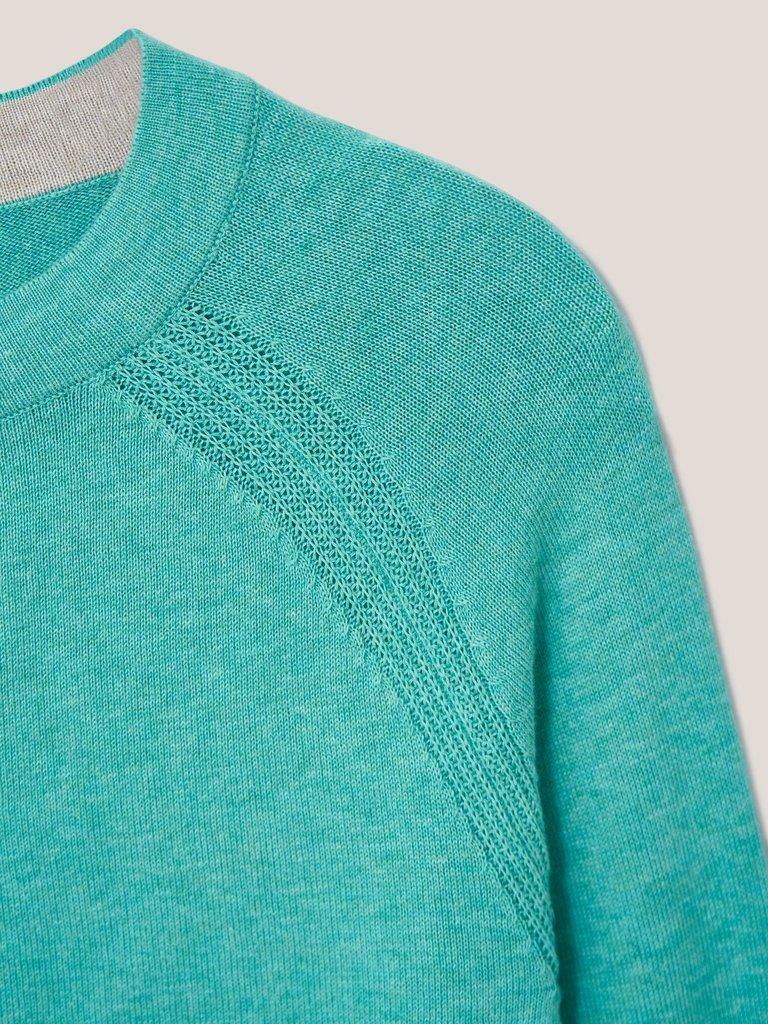 Lulu Crew Neck Cardigan in MID TEAL - FLAT DETAIL