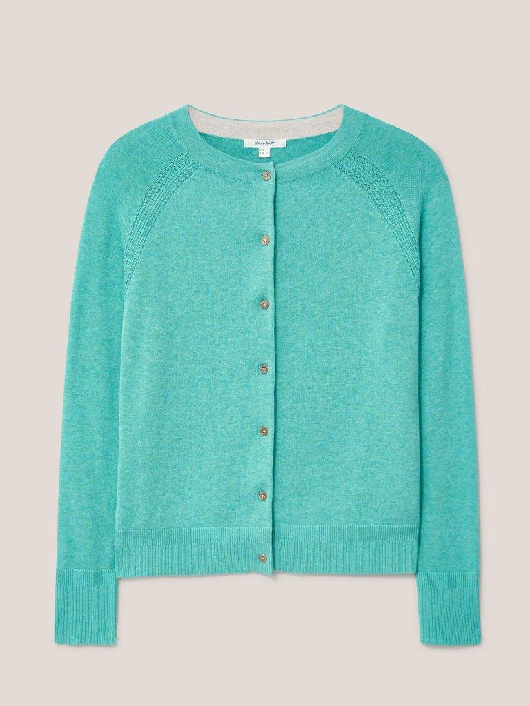 Lulu Crew Neck Cardigan in MID TEAL - FLAT FRONT