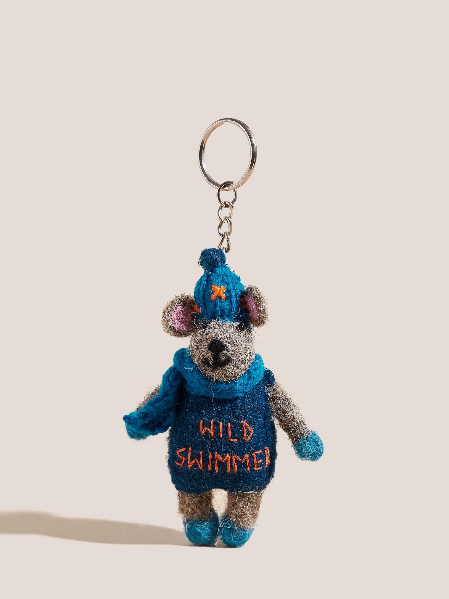 Wild Swimmer Bear Keyring in TEAL MLT - FLAT FRONT