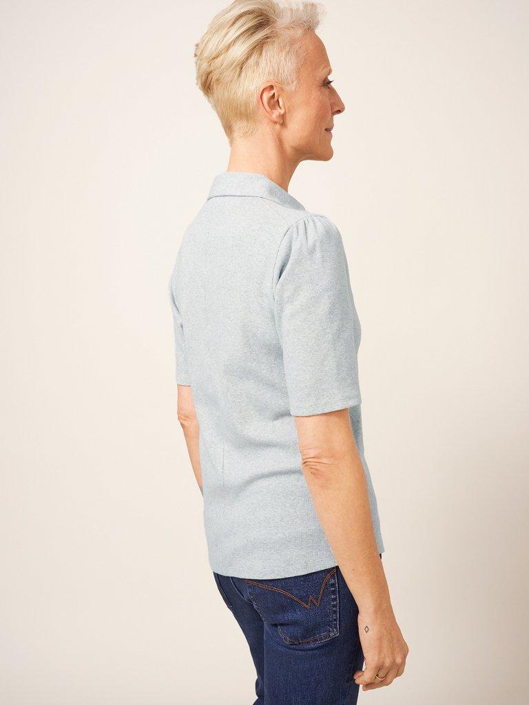 Rosie Rib Half Sleeve in GREY MARL - MODEL BACK