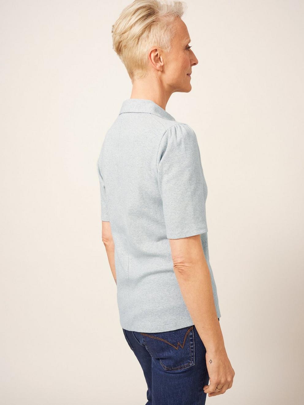 Rosie Rib Half Sleeve in GREY MARL - MODEL BACK