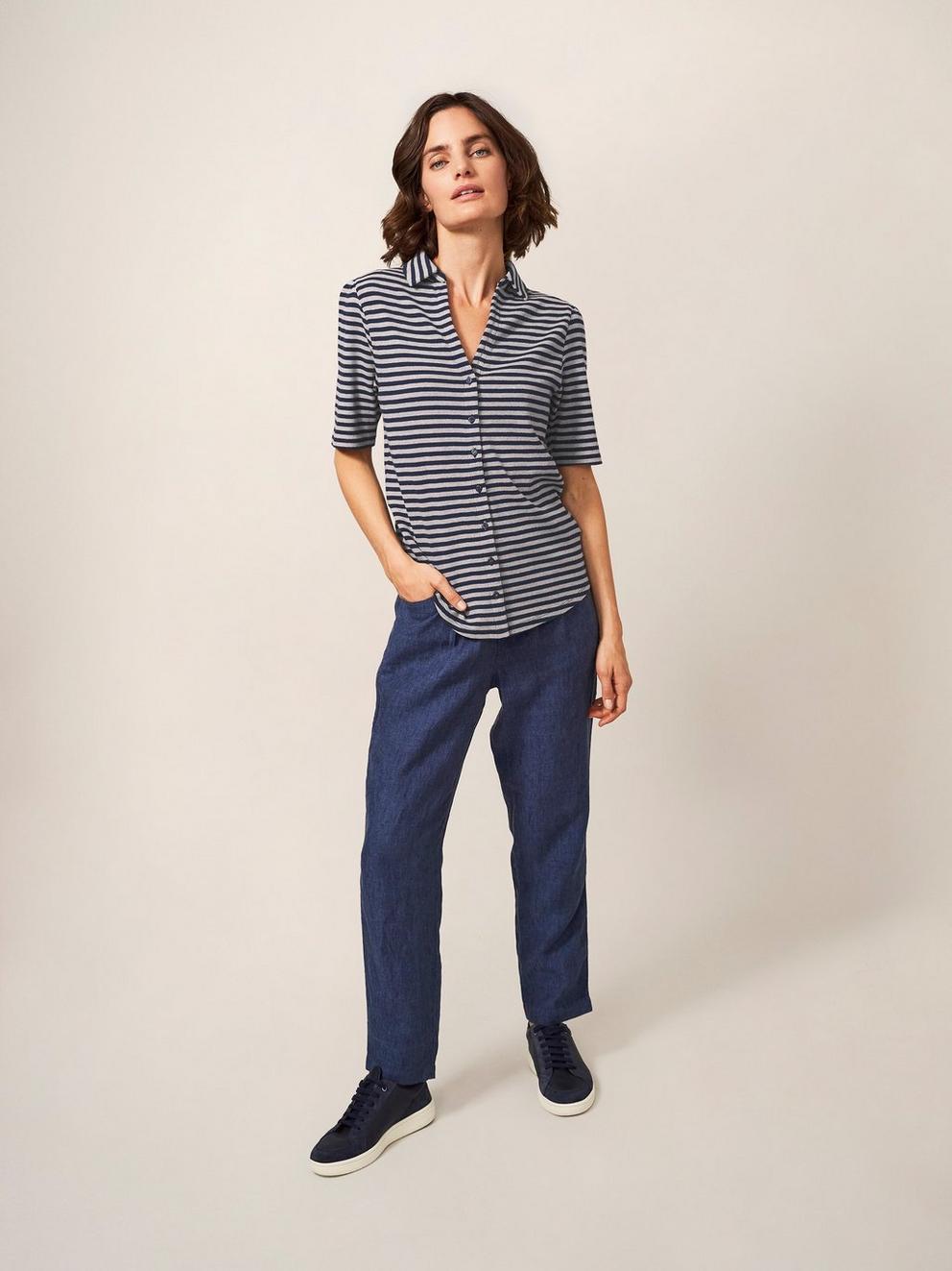 Rosie Rib Half Sleeve in NAVY MULTI - MODEL FRONT