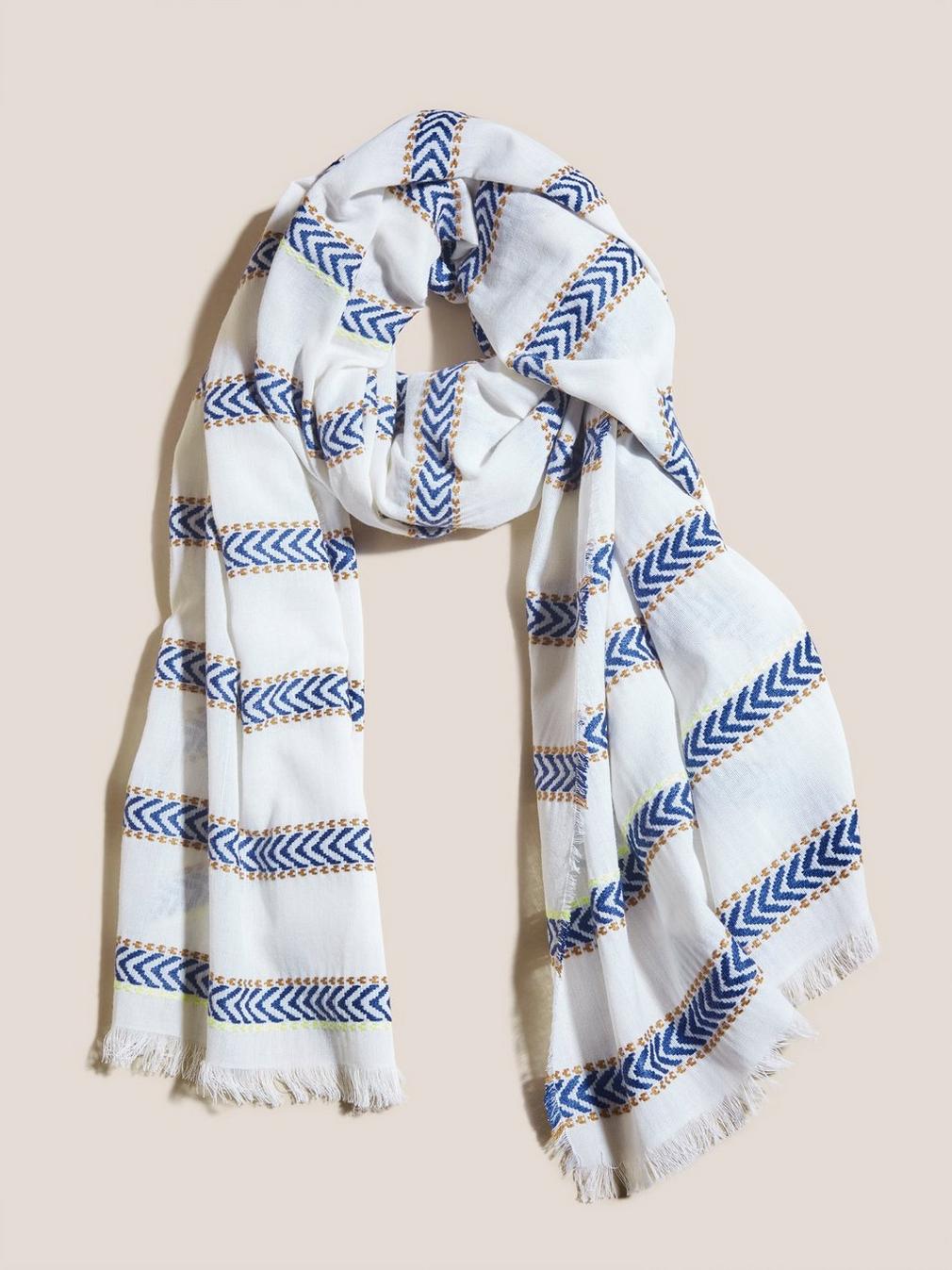 Stripe Chevron Scarf in NAT MLT - MODEL FRONT