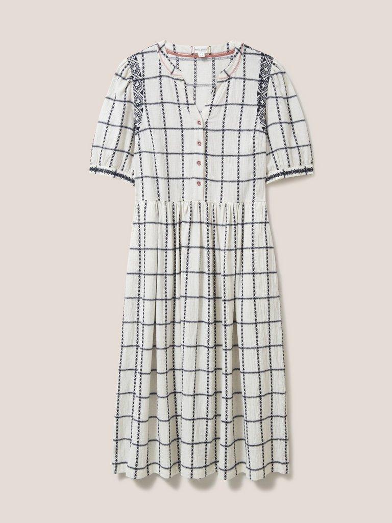 Anya Check Embroidered Dress in NAT MLT - FLAT FRONT