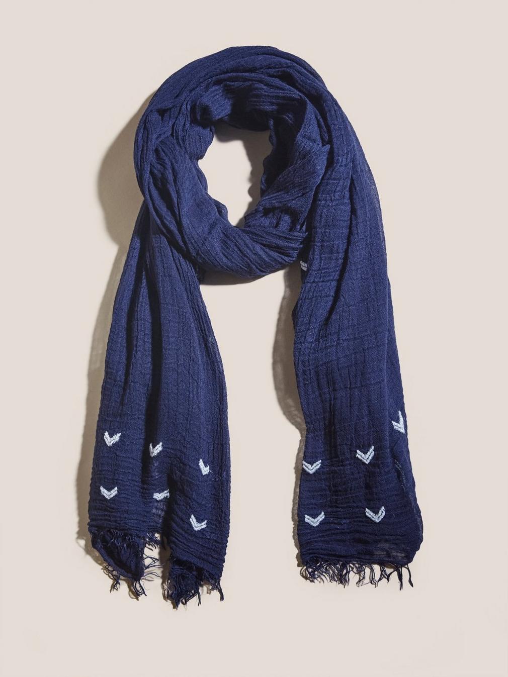 Plain Chevron Scarf in DARK NAVY - MODEL FRONT