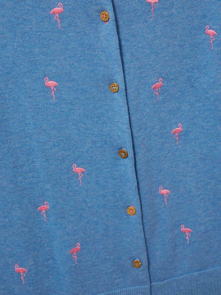 Lulu Embroidered Crew Neck Cardi in BLUE MLT - FLAT DETAIL