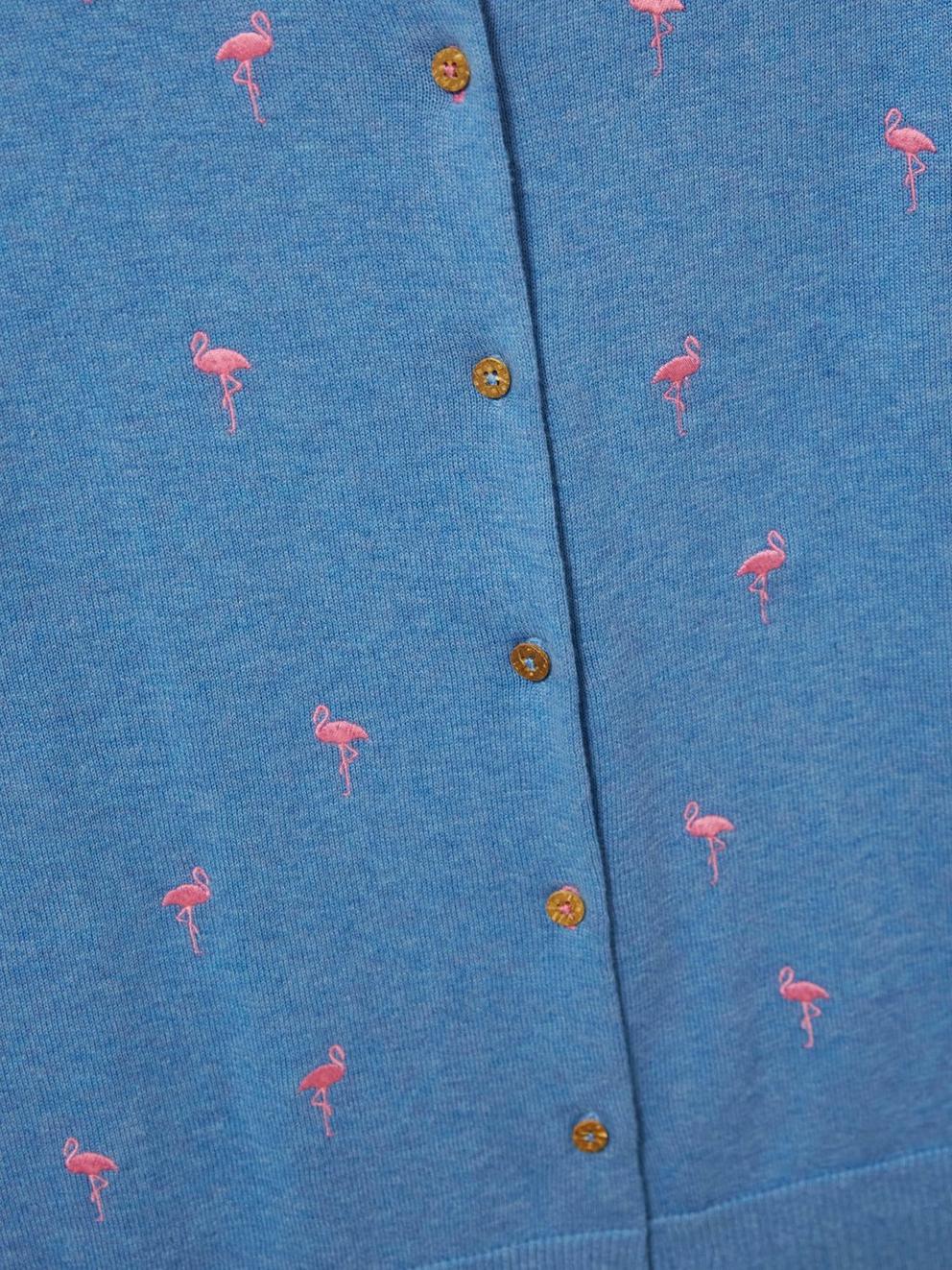 Lulu Embroidered Crew Neck Cardi in BLUE MLT - FLAT DETAIL