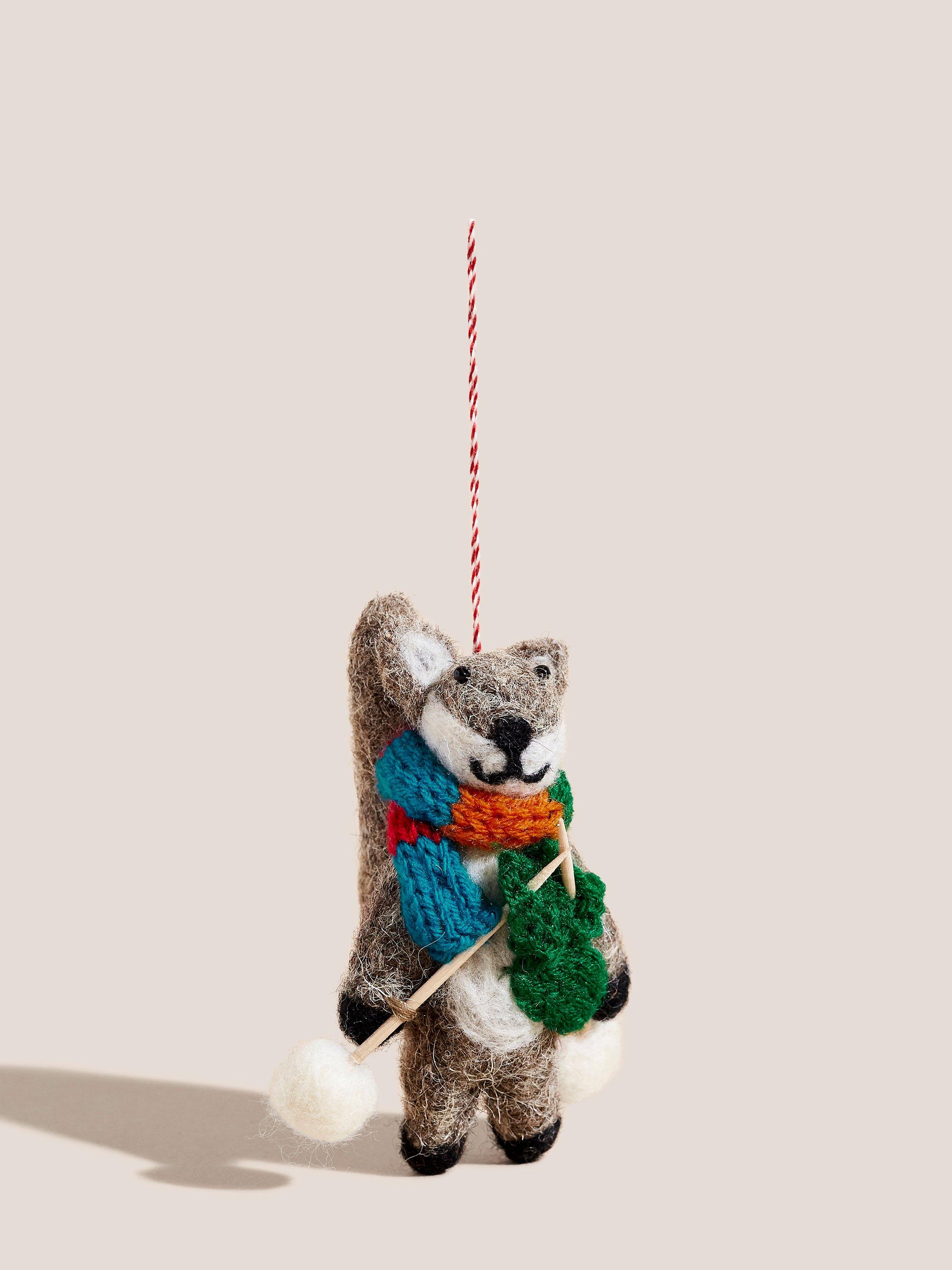 Knitting Squirrel Decoration in GREY MLT - FLAT FRONT