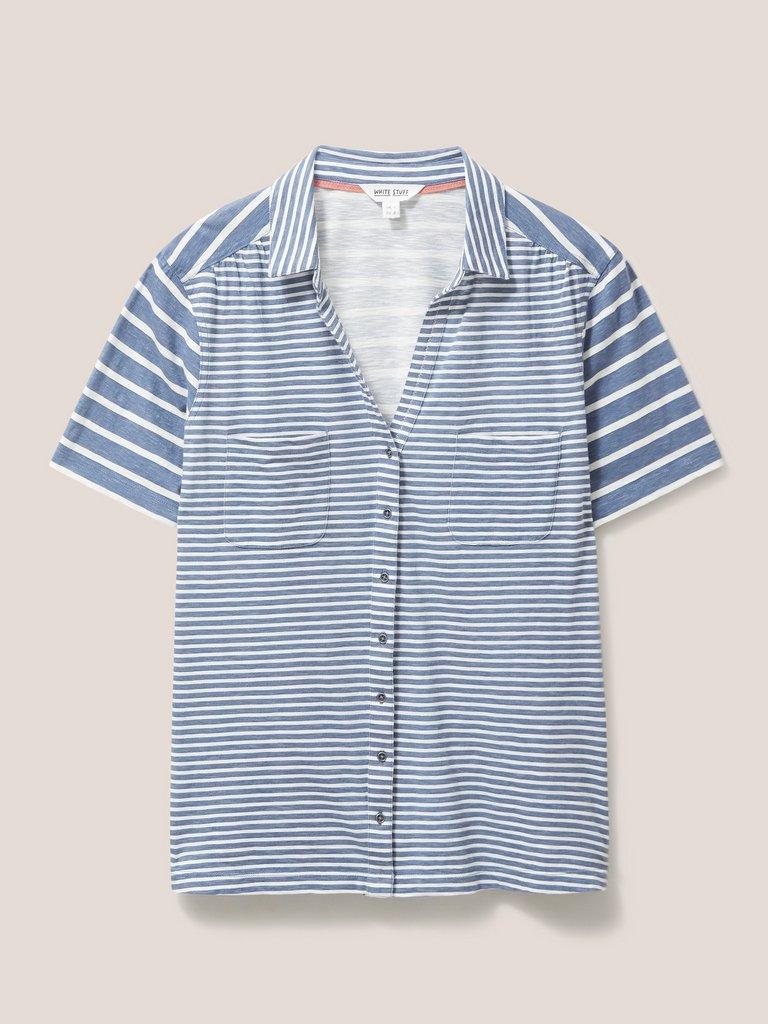 PENNY POCKET STRIPE SHIRT in NAVY MULTI - FLAT FRONT