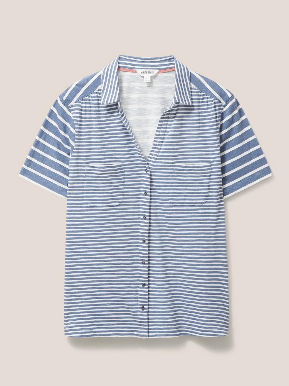 PENNY POCKET STRIPE SHIRT in NAVY MULTI - FLAT FRONT