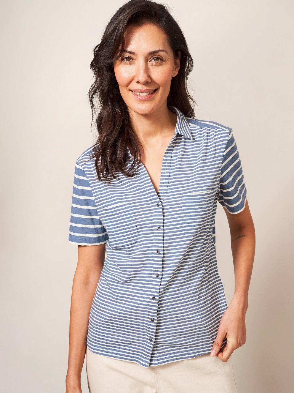 PENNY POCKET STRIPE SHIRT in NAVY MULTI - LIFESTYLE