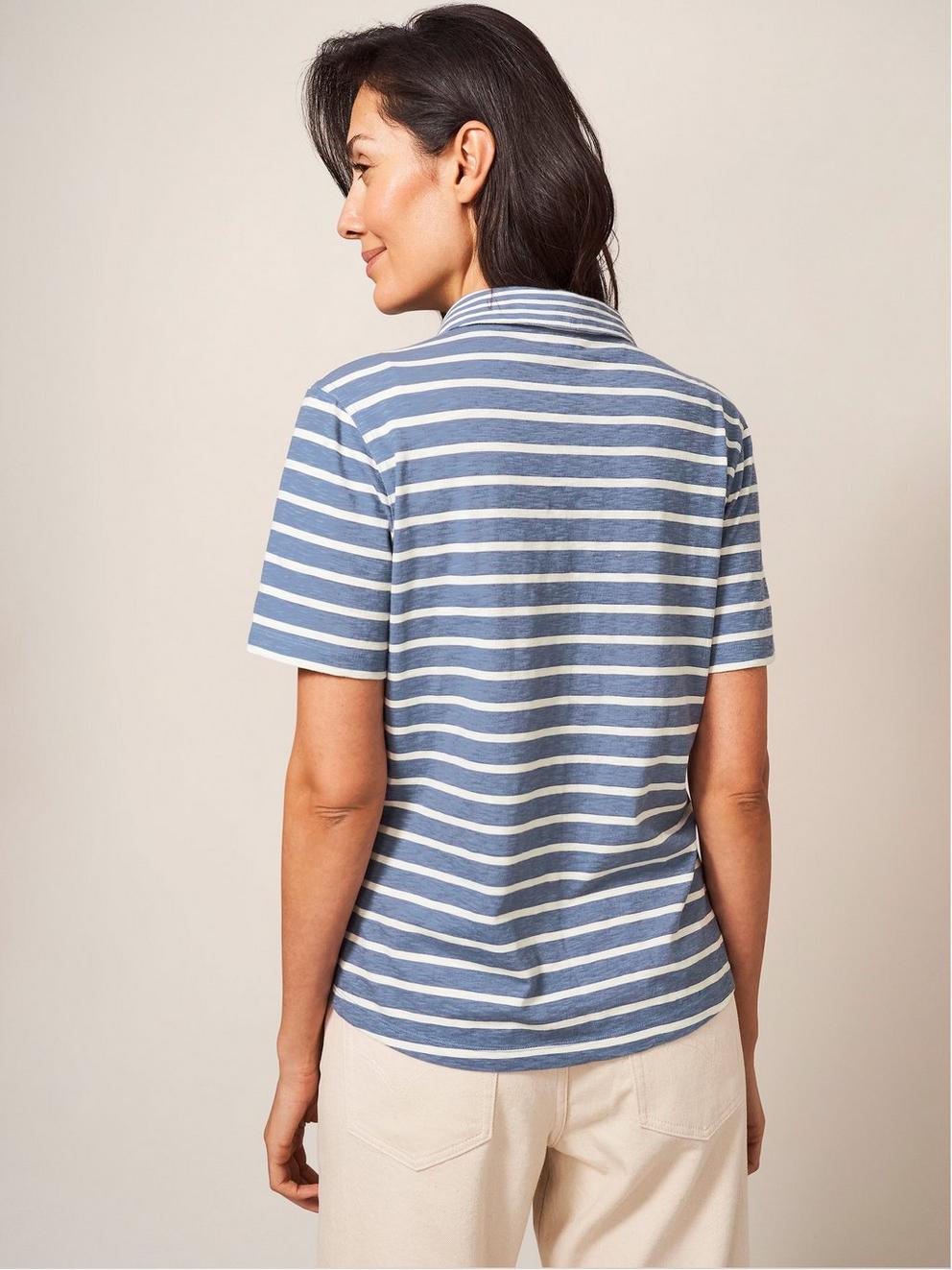 PENNY POCKET STRIPE SHIRT in NAVY MULTI - MODEL BACK