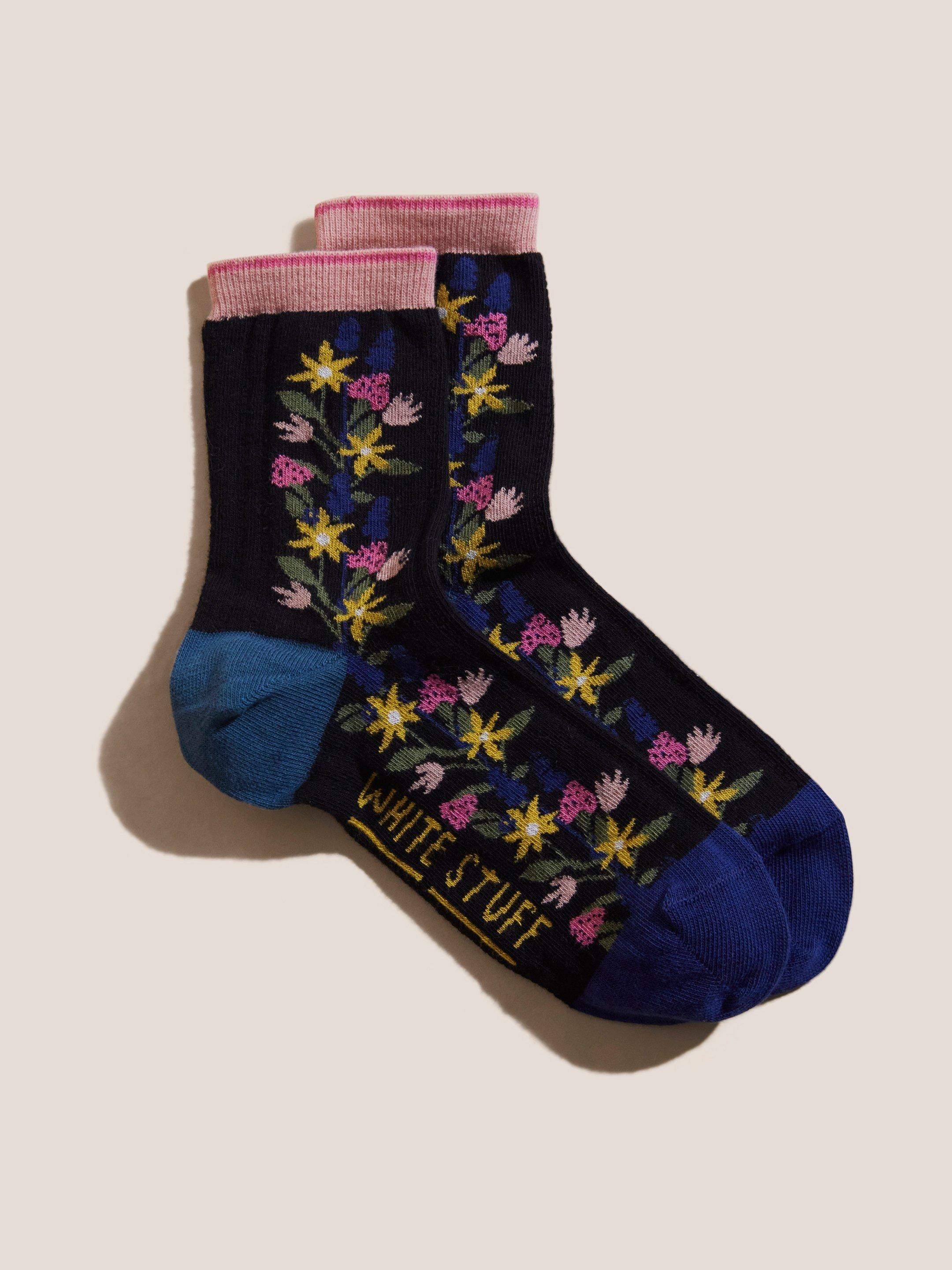 Floral Socks In A Box in BLACK MULTI