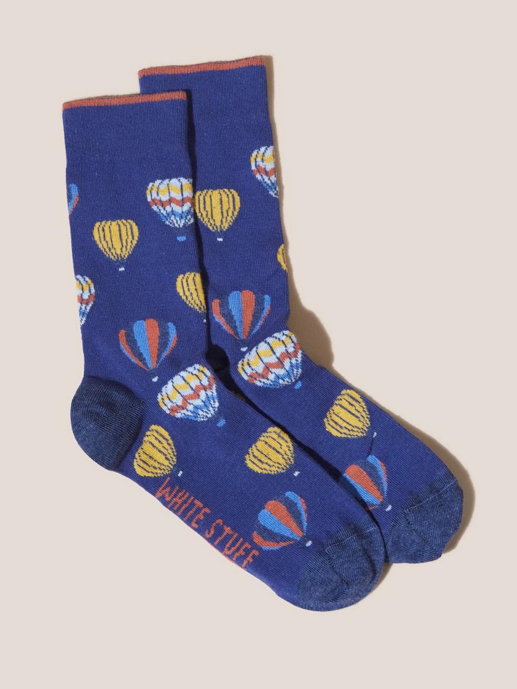 Hot Air Balloon Socks in NAVY MULTI - MODEL FRONT