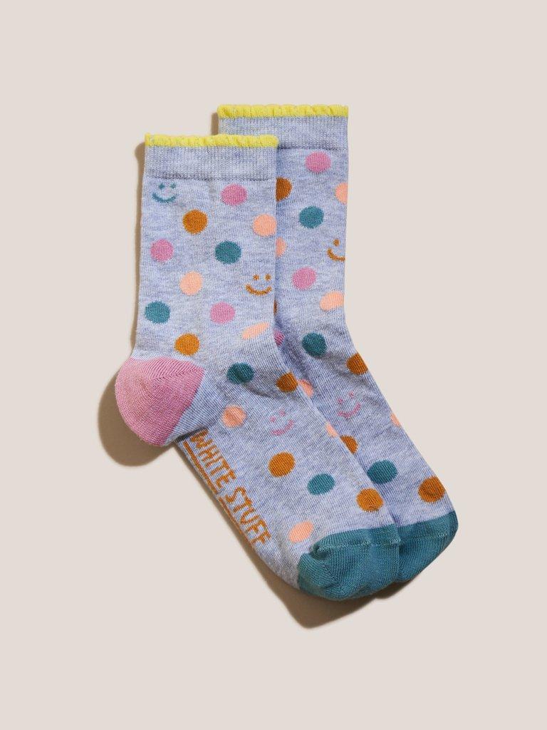 Spot Smiley Face Socks in BLUE MULTI | White Stuff