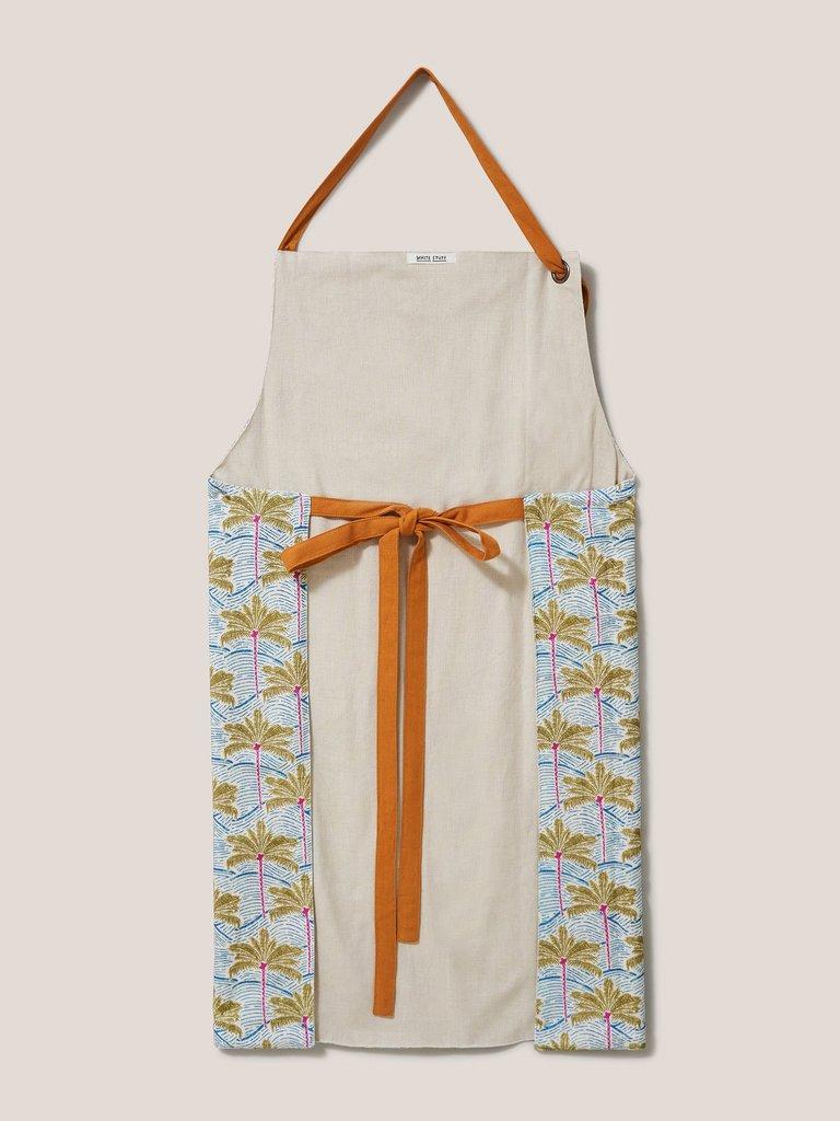 Palm Tree Print Apron in BLUE MLT - FLAT BACK