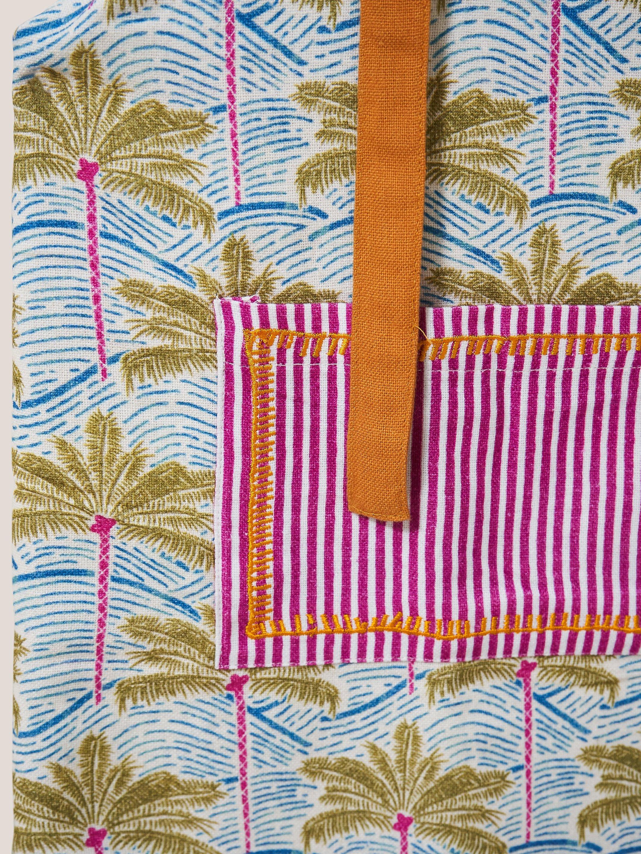 Palm Tree Print Apron in BLUE MLT - FLAT DETAIL