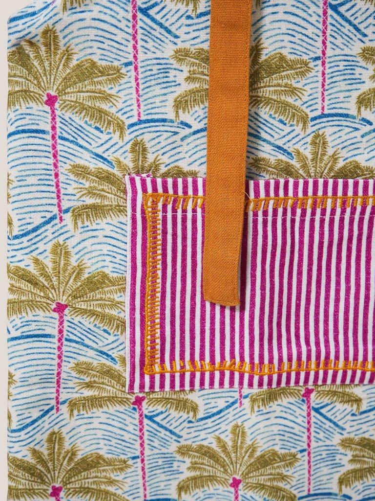 Palm Tree Print Apron in BLUE MLT - FLAT DETAIL