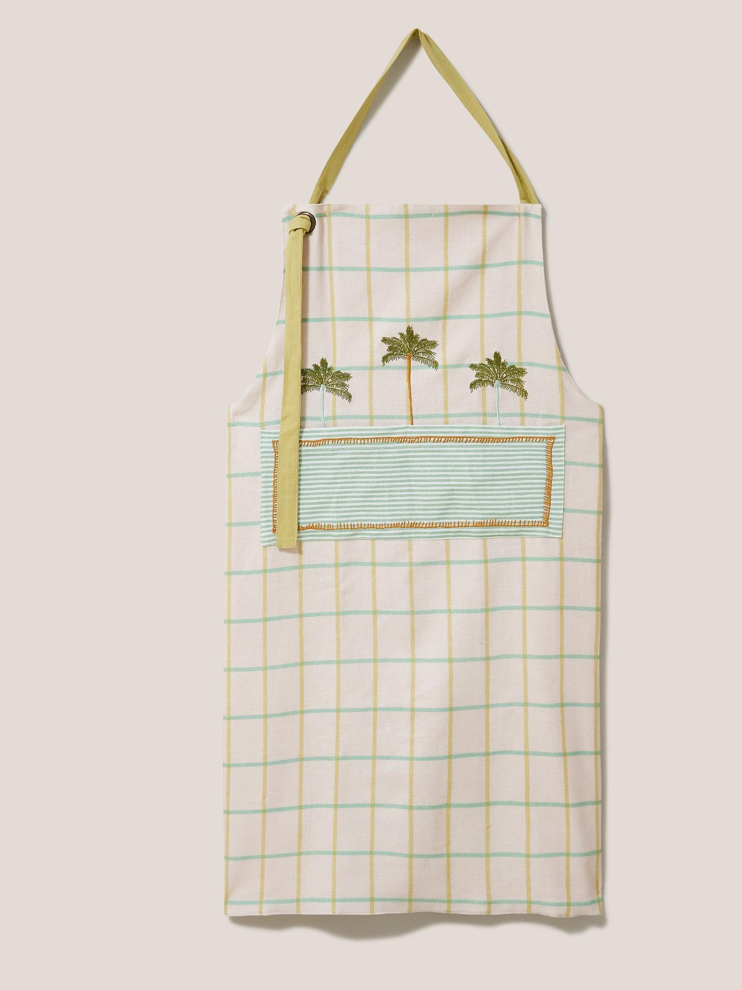 Check  Palms Apron in NAT MLT - MODEL FRONT