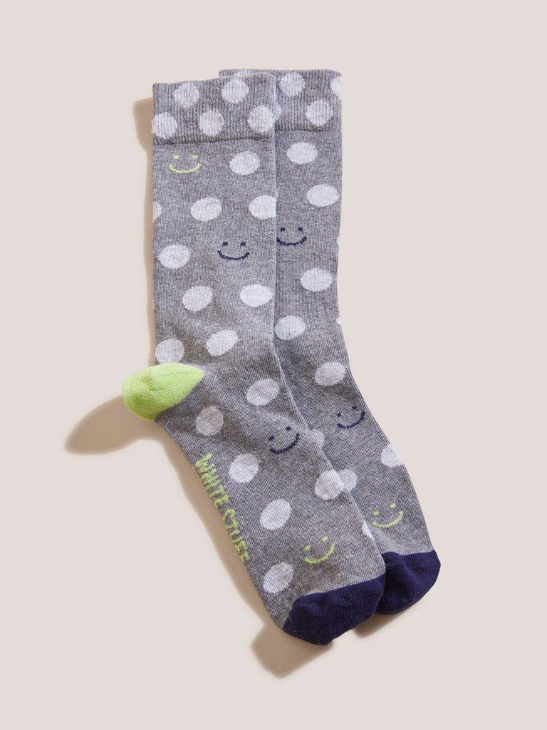 Smiley Spot Sock in GREY MLT - MODEL FRONT