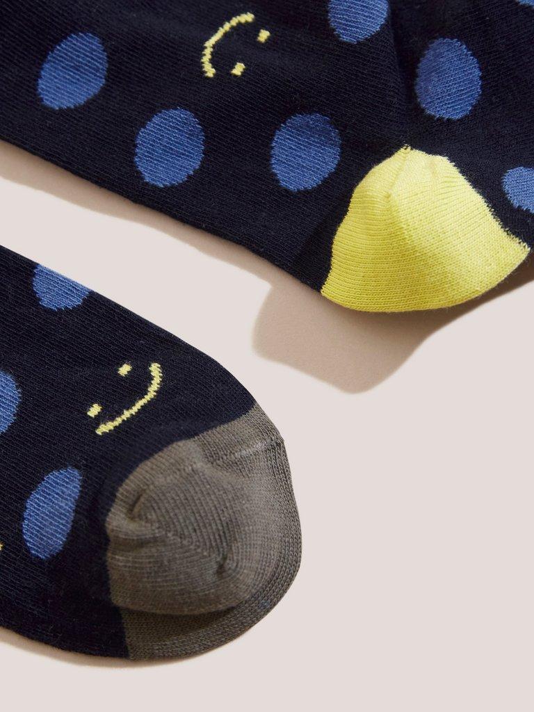 Smiley Spot Sock in NAVY MULTI - FLAT DETAIL