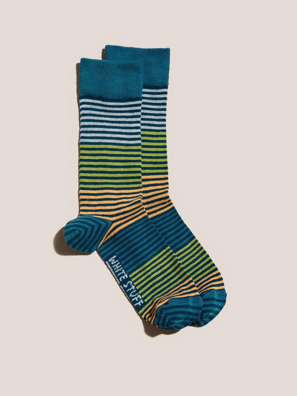 Block Stripe Sock in TEAL MLT - FLAT FRONT