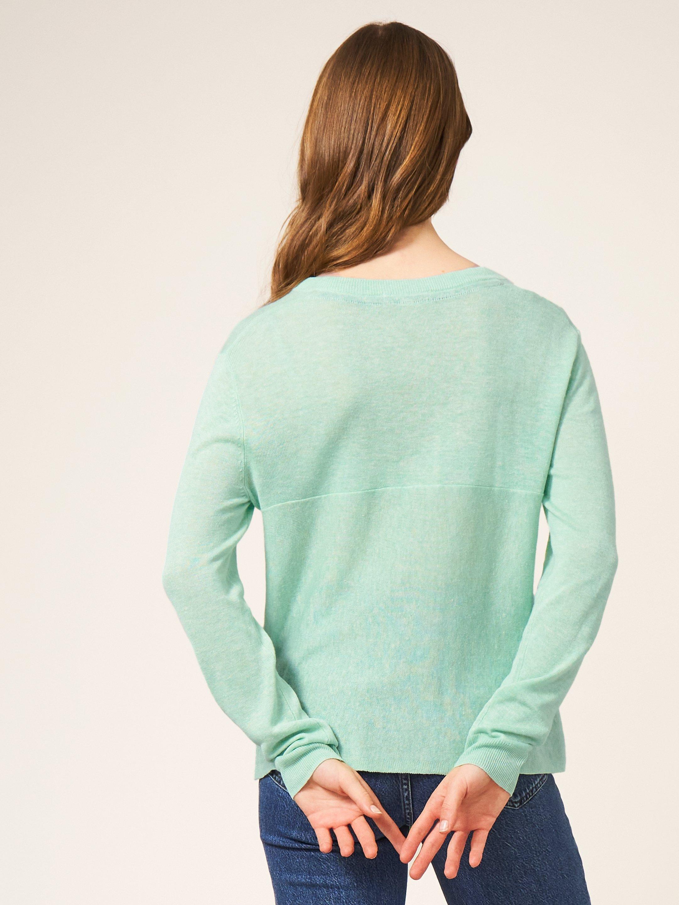 TIE HEM JUMPER in LGT TEAL - MODEL BACK