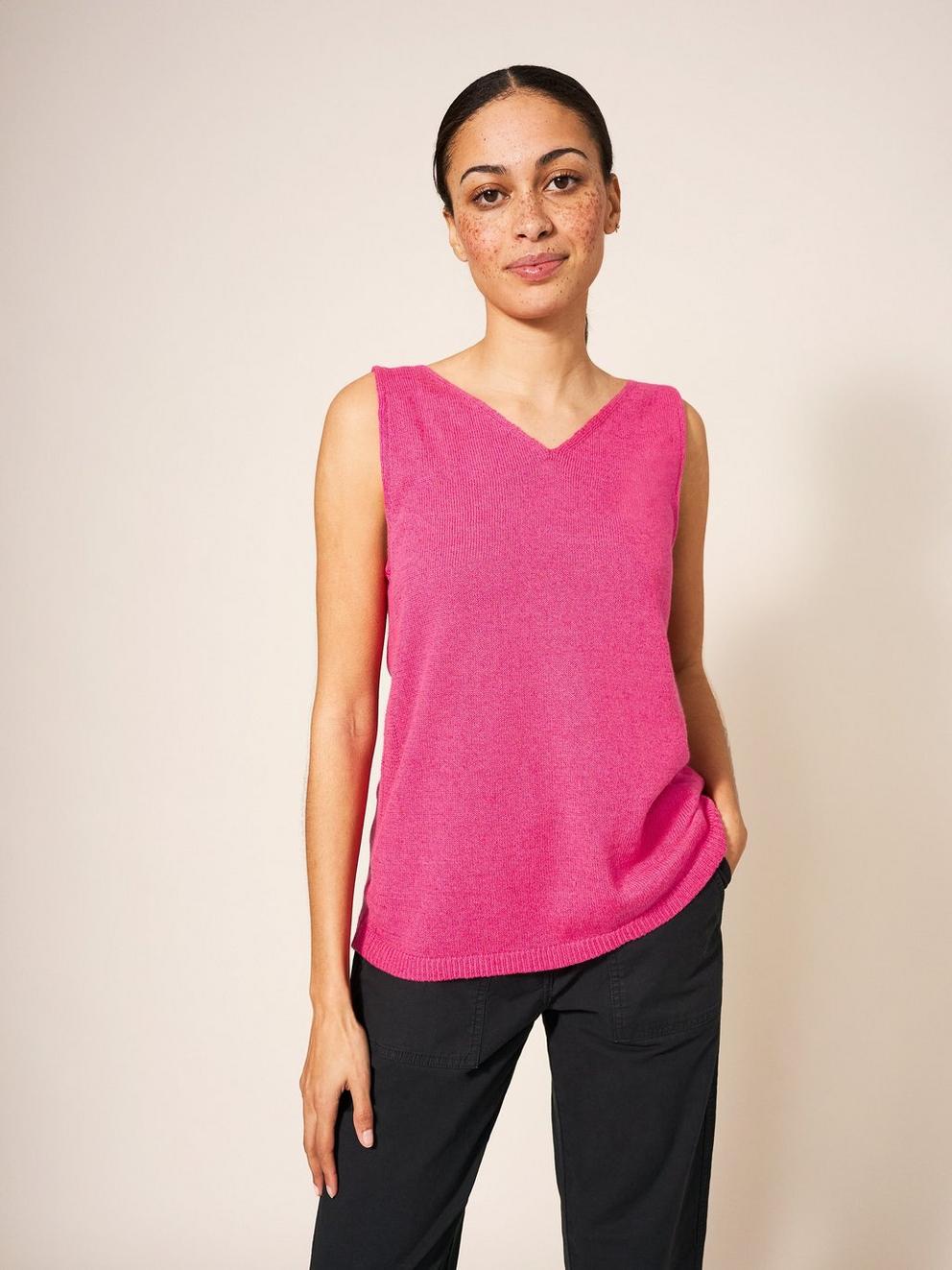 DAISY KNITTED VEST in BRT PINK - MODEL DETAIL