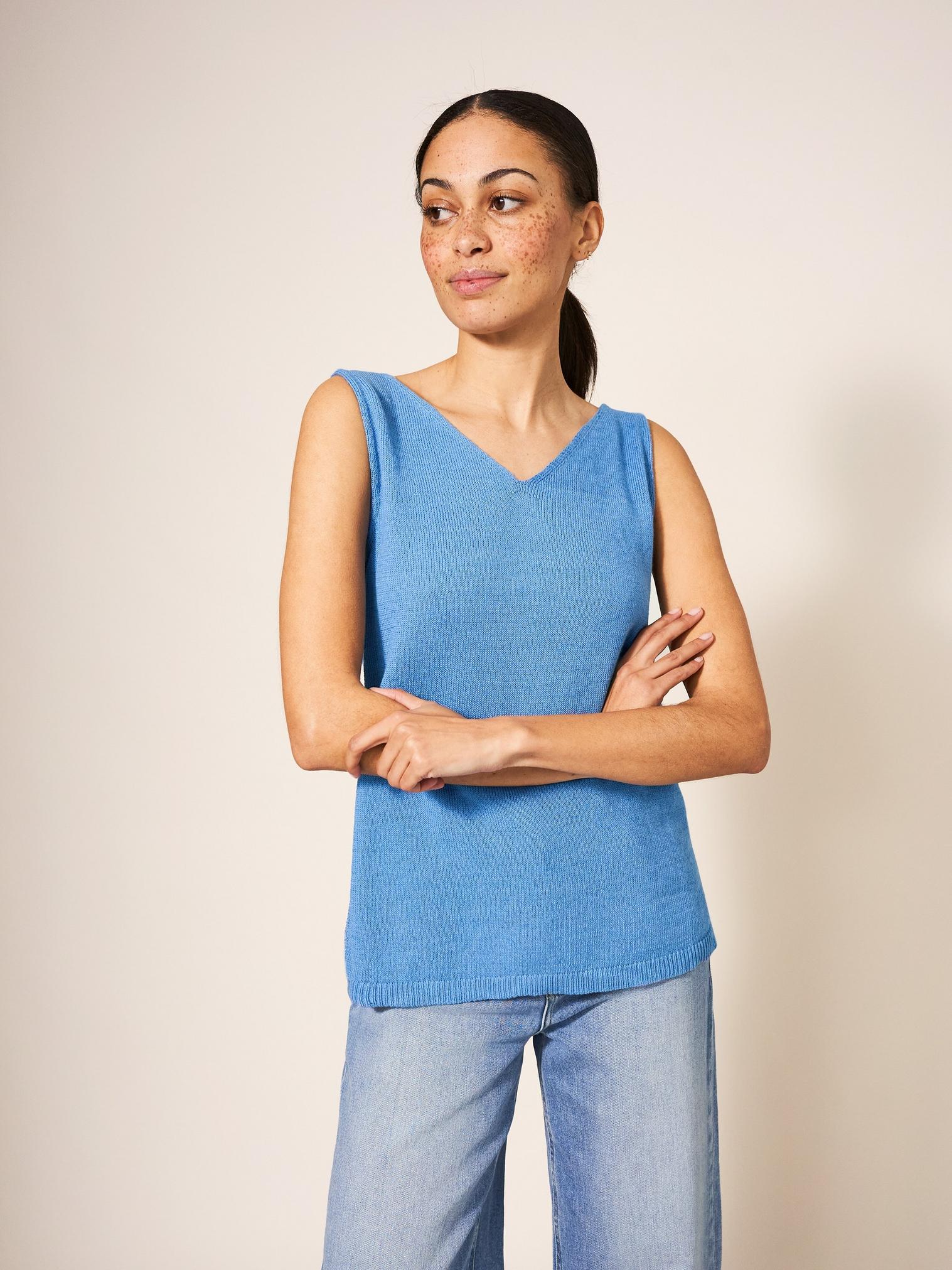 DAISY KNITTED VEST in MID BLUE - LIFESTYLE