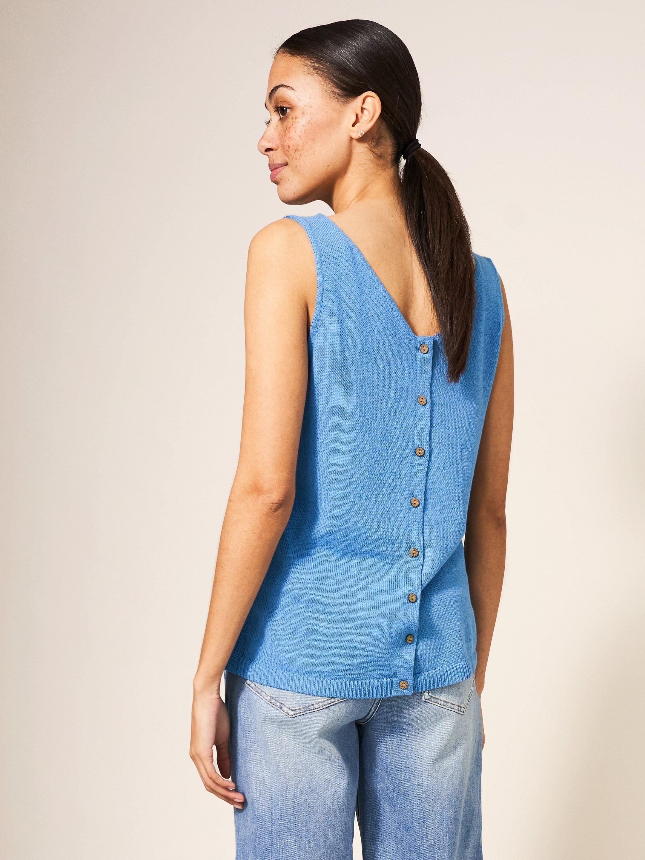DAISY KNITTED VEST in MID BLUE - MODEL BACK