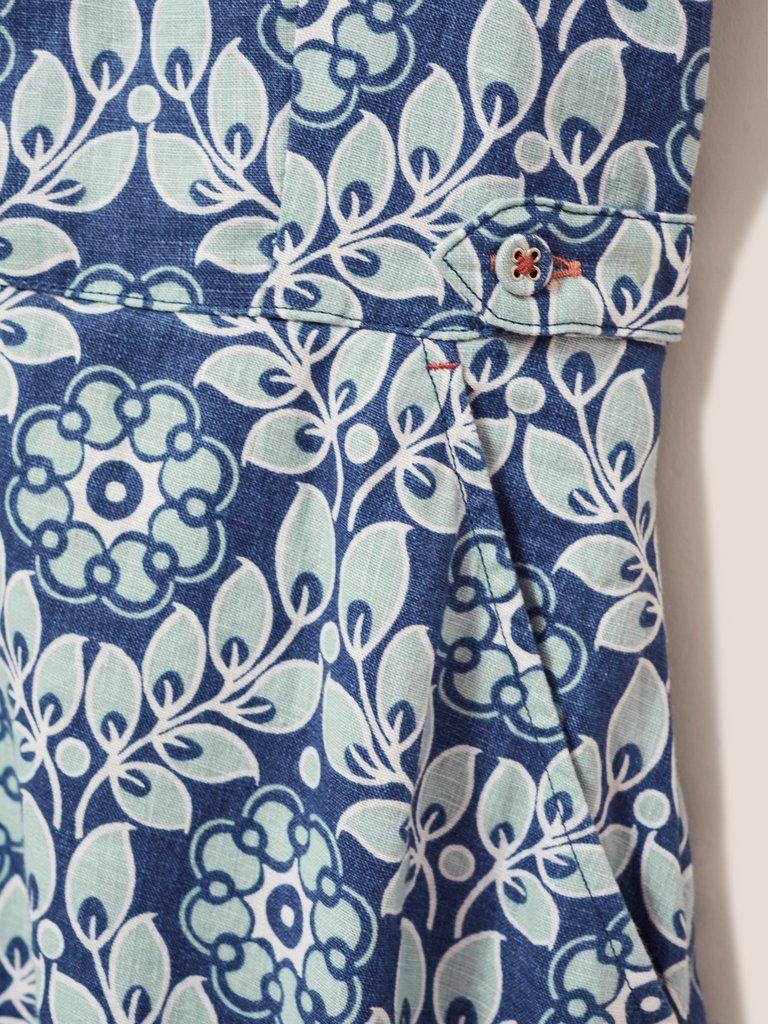 Ivy Linen Short Sleeve Midi Dress in BLUE PR - FLAT DETAIL