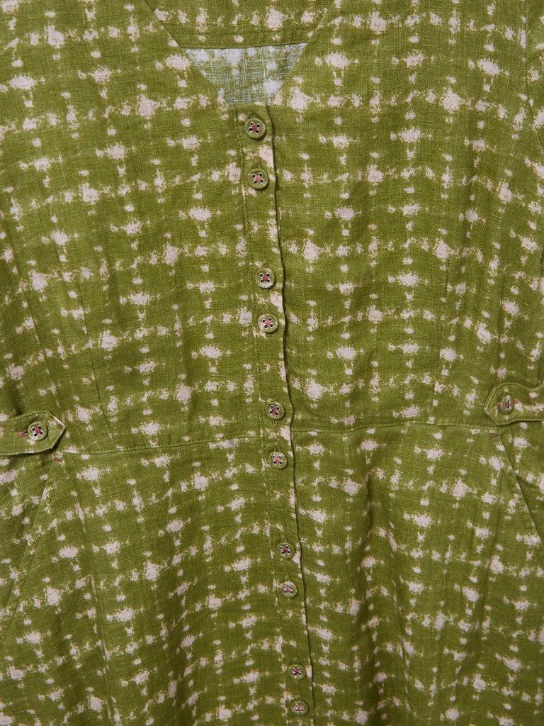 Ivy Linen Short Sleeve Midi Dress in GREEN PR - FLAT DETAIL