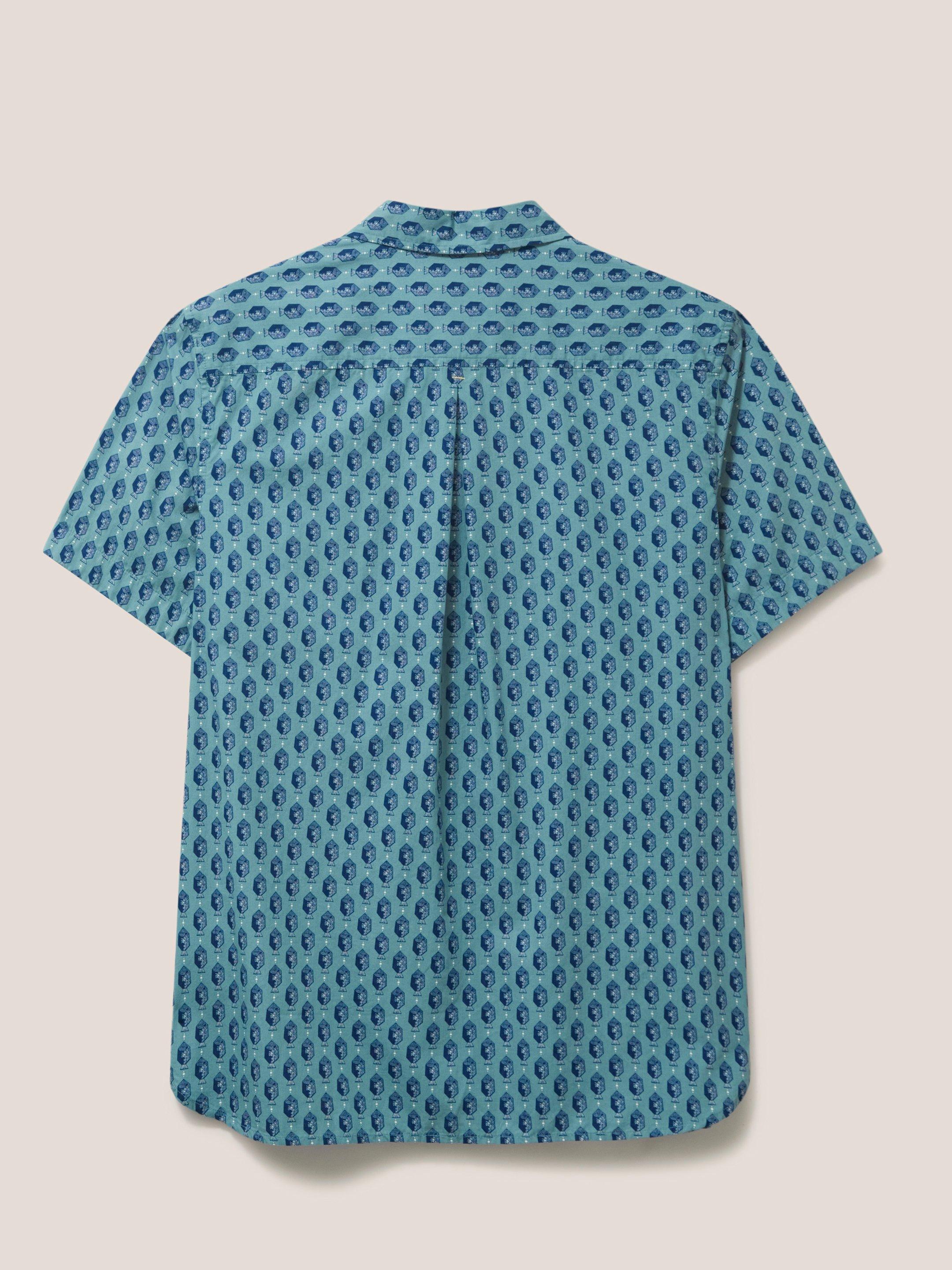 Linear Fish Printed SS Shirt in MINT GREEN - FLAT BACK