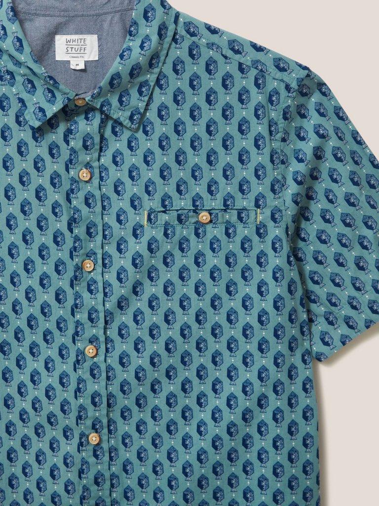 Linear Fish Printed SS Shirt in MINT GREEN - FLAT DETAIL