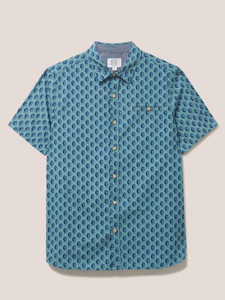 Linear Fish Printed SS Shirt in MINT GREEN | White Stuff