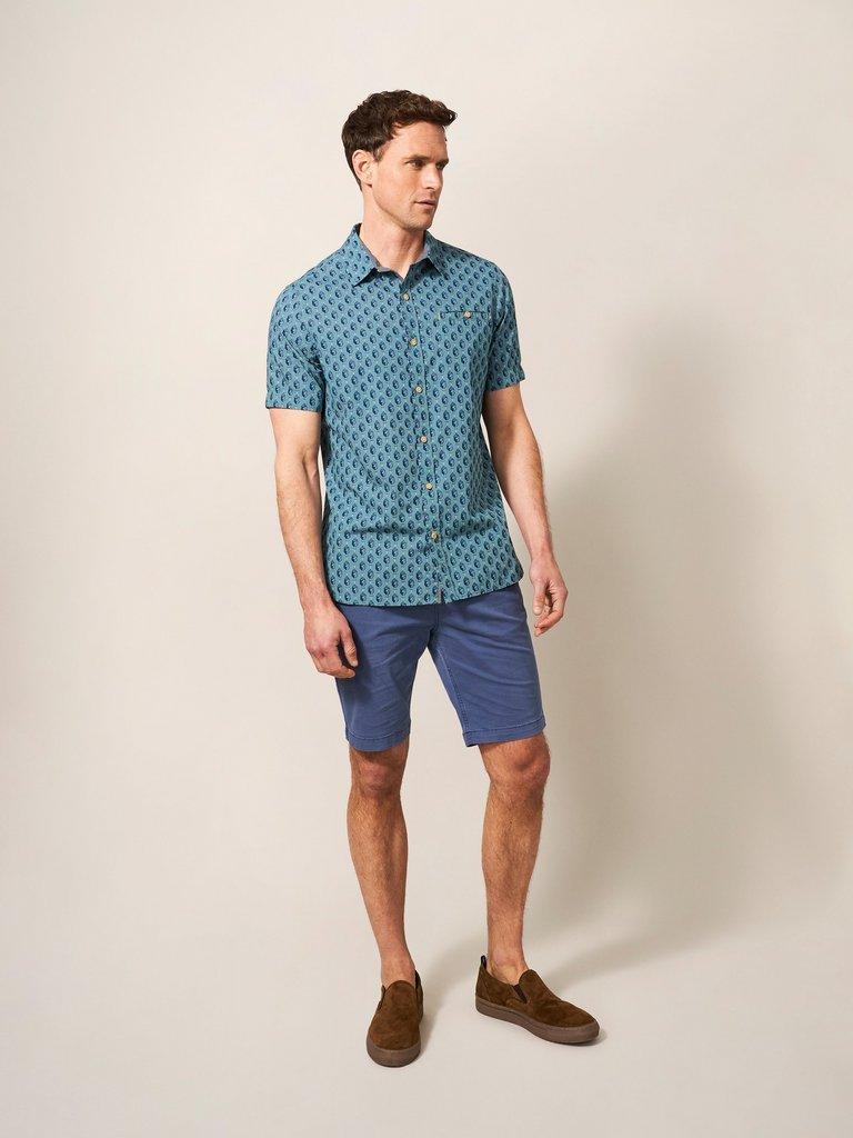 Linear Fish Printed SS Shirt in MINT GREEN - MODEL FRONT