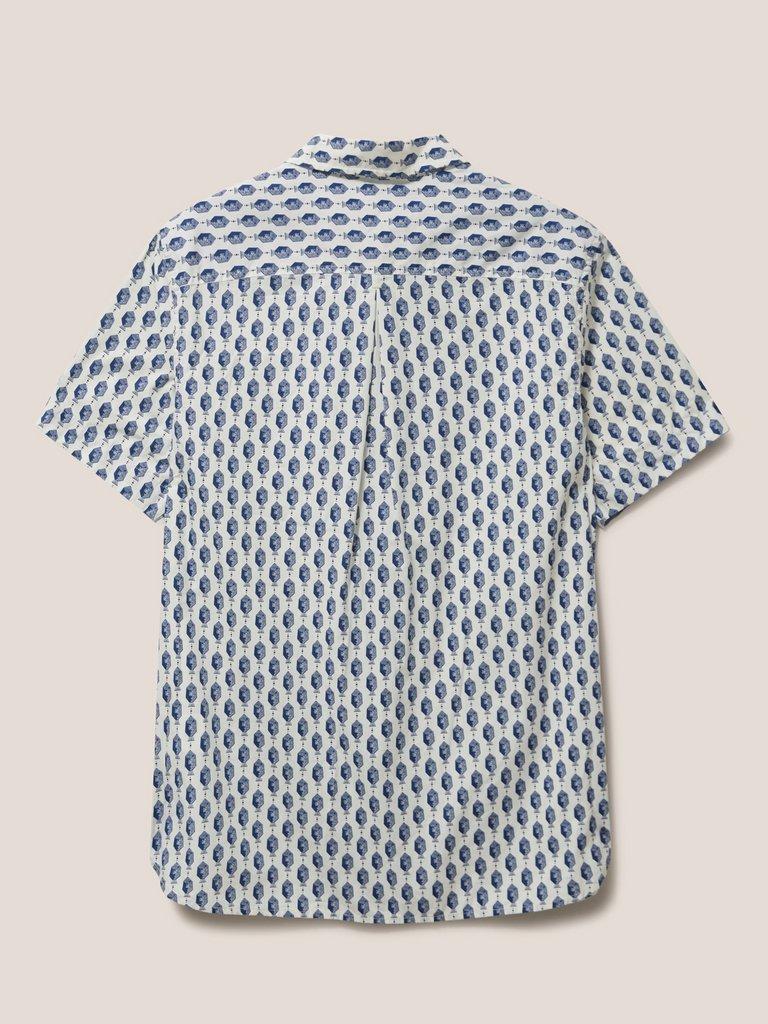 Linear Fish Printed SS Shirt in WHITE MLT - FLAT BACK
