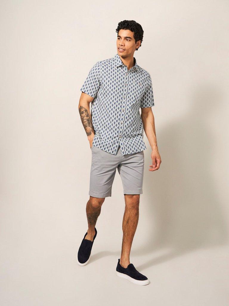 Linear Fish Printed SS Shirt in WHITE MLT - FLAT DETAIL