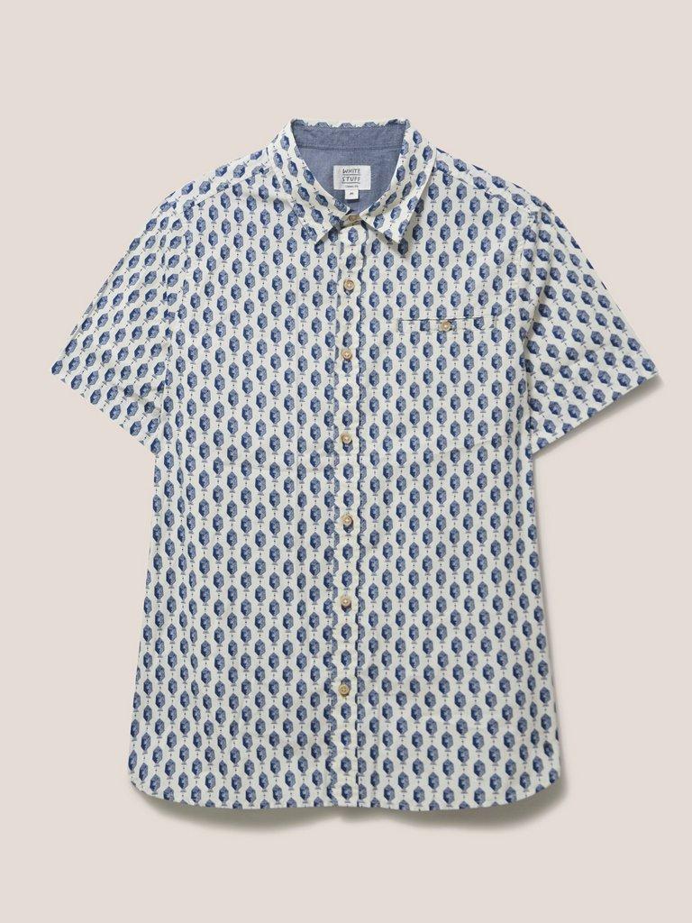 Linear Fish Printed SS Shirt in WHITE MLT - FLAT FRONT