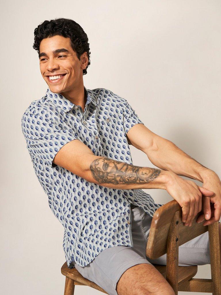 Linear Fish Printed SS Shirt in WHITE MLT - LIFESTYLE