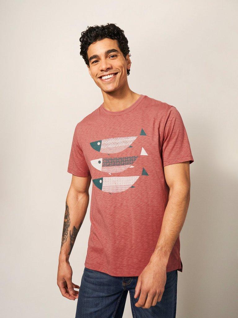Fish Graphic Tee in DK PINK - MODEL FRONT
