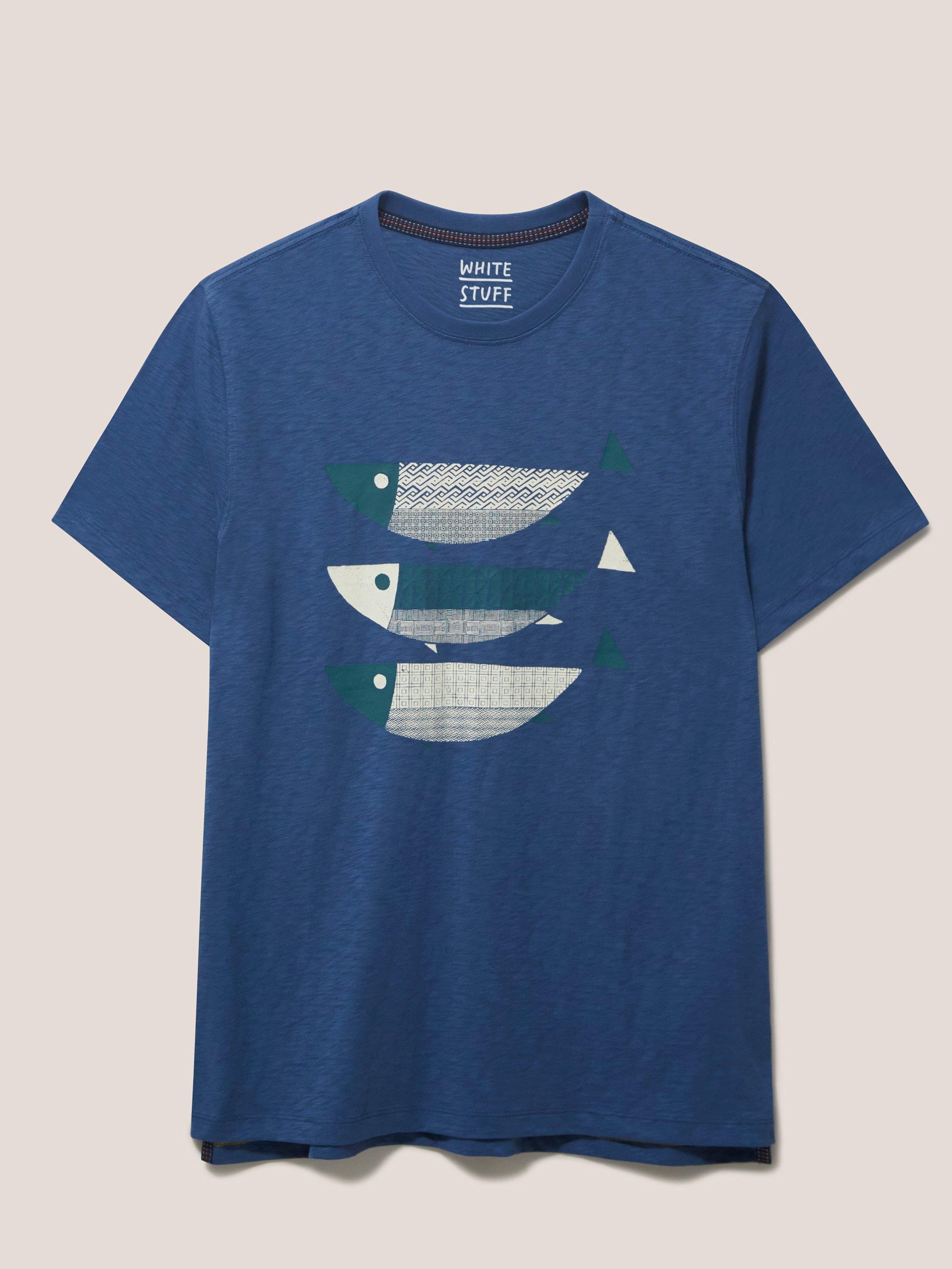 Fish Graphic Tee in MID BLUE - FLAT FRONT