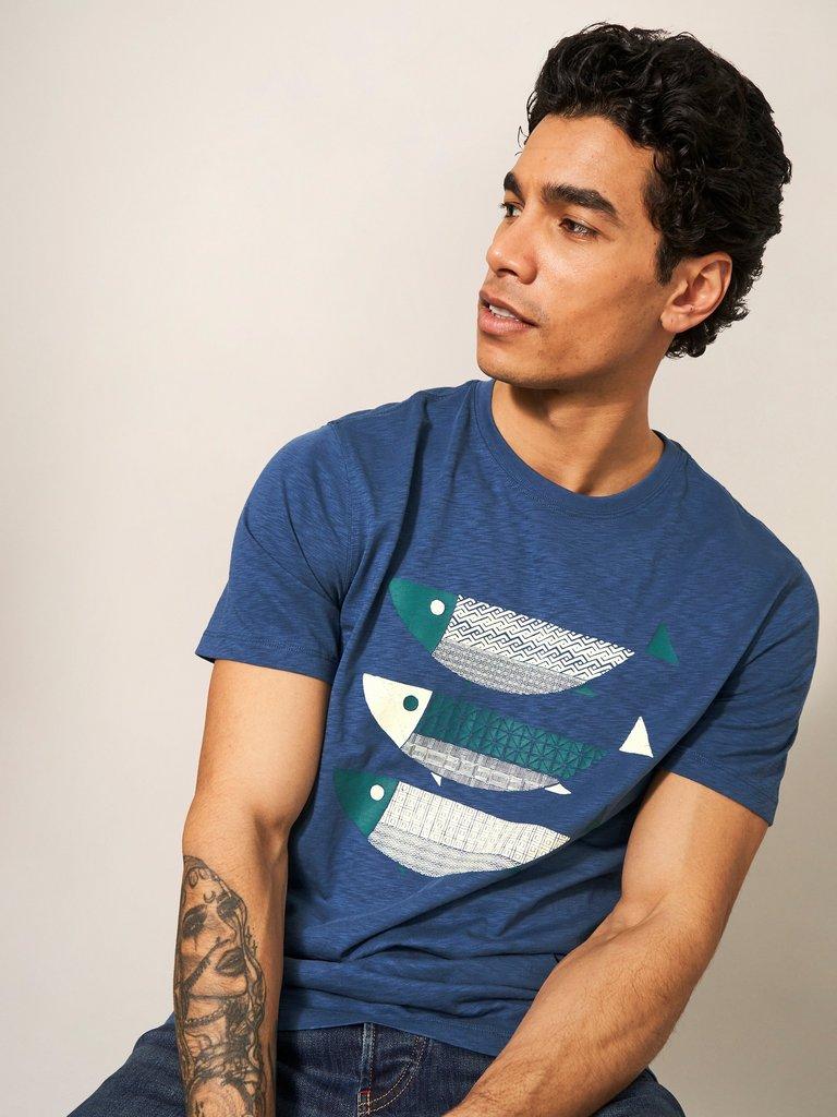 Fish Graphic Tee in MID BLUE - MODEL FRONT